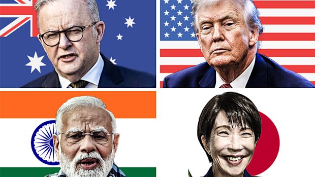 Quad leaders: Anthony Albanese, Donald Trump, Narendra Modi and Sanae Takaichi.