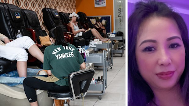 COMPOSITE Inside of a Rozelle nail salon where kidnapped woman Thi Tran worked. FACES BLURRED NO IDENTIFICATION PLEASEPhoto Nick Moir 23 April 2025