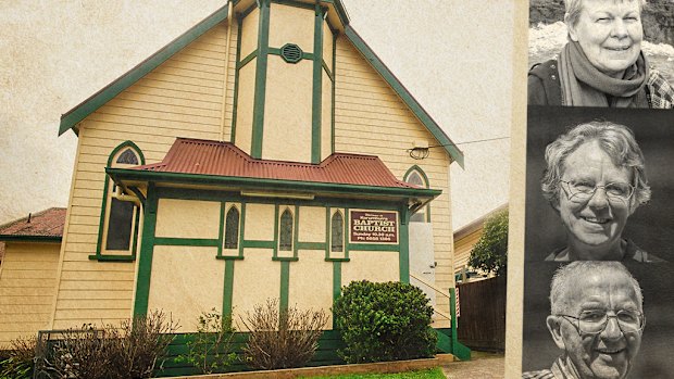 Korumburra Baptist Church, and (from top) Heather Wilkinson, Gail Patterson and Don Patterson. 