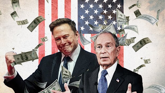 Elon Musk has ploughed at least $US366 million into Republican campaigns this election cycle. On the Democrat side, businessman and former New York City mayor Michael Bloomberg chipped in a handy $US80 million in September and October.
