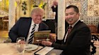 Donald Trump presented Hary Tanoesoedibjo with a ceremonial key to the White House at Mar-a-Lago in 2022.