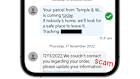 An example of a message thread using the alphanumeric Sender ID “AusPost”, showcasing legitimate messages from Australia Post and scam messages pretending to be the legitimate sender