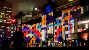 A vivid city blending old and new ... Circular Quay during the Vivid festival.