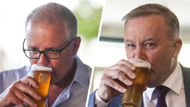 Scott Morrison and Anthony Albanese sipping beers