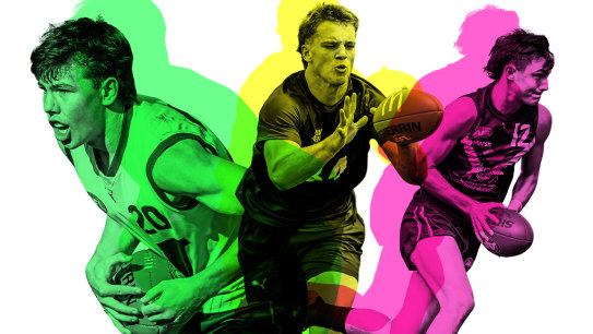 Prospects for the 2024 AFL draft (from left): Finn O’Sullivan, Sam Lalor, and Jagga Smith.