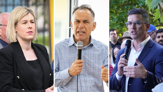 John Pesutto (centre) will face two challengers in Friday’s leadership vote.