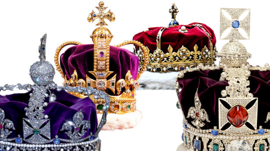 From left to right: Crown of Queen Elizabeth; St Edward’s Crown; Crown of Scotland; Imperial State Crown.