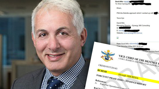 Leaked emails reveal Canberra consultant David Milo used and shared documents he had accessed on major military contracts while in a senior role with Deloitte.