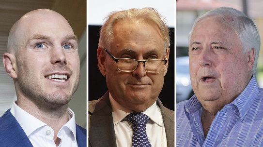 Independent senator David Pocock, Special Minister of State Don Farrell and mining magnate Clive Palmer.