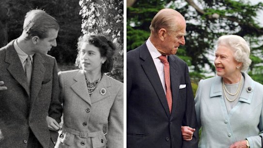 The Queen and Prince Philip, pictured in 2007, recreate a photo from earlier in their marriage.