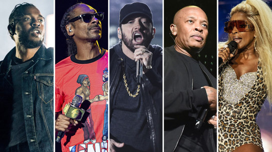 Kendrick Lamar, Snoop Dogg, Eminem, Dr Dre and Mary J Blige are performing at the Super Bowl halftime show on Monday.