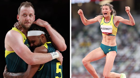Australia’s Boomers celebrate bronze and high-jumper Nicola McDermott grabbed a bronze.