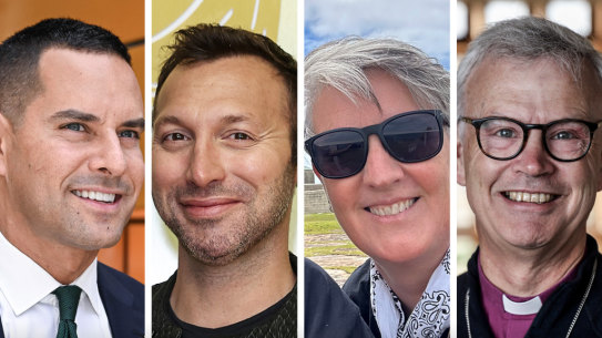 A motley crew’s audience with the premier: Alex Greenwich, Ian Thorpe, Heike Fabig and Bishop Peter Stuart. 