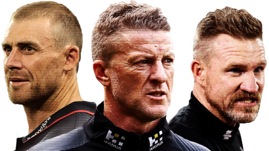 AFL coaches Simon Goodwin (Melbourne), Damien Hardwick (Richmond and former Collingwood coach Nathan Buckley.