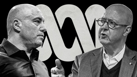 ABC chair Kim Williams (right) was critical of podcaster Joe Rogan during a National Press Club address.