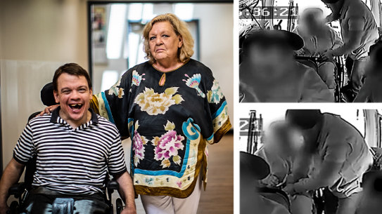 Sandy Guy with her son Liam, who was abused by his taxi driver.