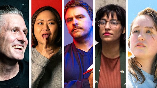 Melbourne International Comedy Festival 2023. L-R: Wil Anderson, He Huang, Scott Limbrick, Guneet Kaur, Grace Jarvis