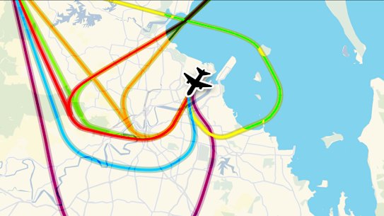 Proposed flight path changes to share the burden of aircraft noises in Brisbane.