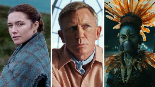 Movies to see in November include (from left) The Wonder, Glass Onion: A Knives Out Mystery and Black Panther: Wakanda Forever.
