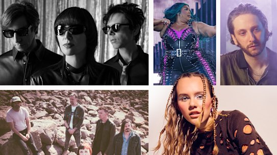 (Clockwise from left) Yeah Yeah Yeahs, Lizzo, Oneohtrix Point Never, Slowdive and Sycco.