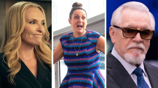 Top streaming in March (from left): Toni Collette in The Power, Celeste Barber in Wellmania and Brian Cox in Succession.