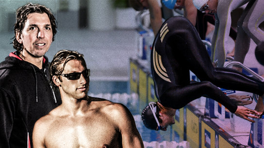 Craig Stevens, Ian Thorpe and Thorpe falling off the starting blocks.