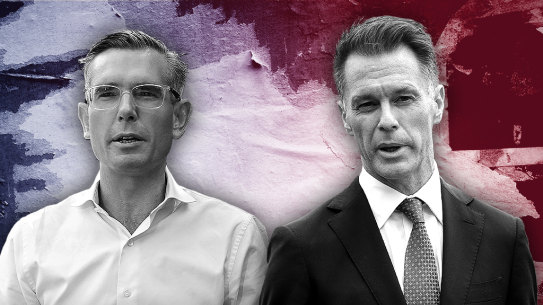 HOLD FOR ELECTION DAY. NSW election 2023 index image composite of Liberal leader and premier Dominic Perrottet and Labor leader Chris Minns.