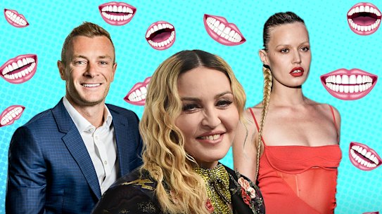 Cosmetic dentistry is on the rise among Australians. L-R: Peter Mitchell, Madonna and Georgia May Jagger.