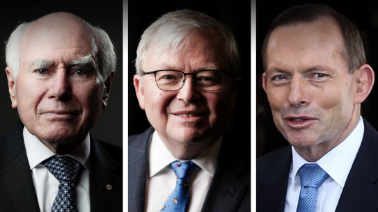 Former prime ministers John Howard, Kevin Rudd, Tony Abbott.
