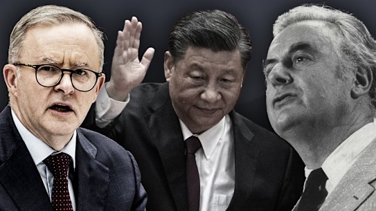 Prime Minister Anthony Albanese. Chinese President Xi Jinping and former prime minister Gough Whitlam.