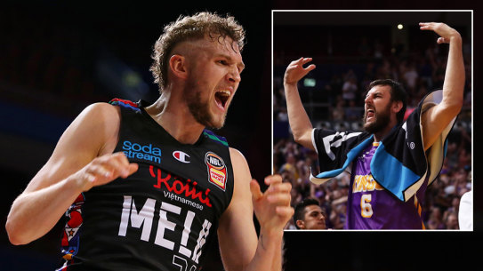 Jock Landale (main) and Andrew Bogut.