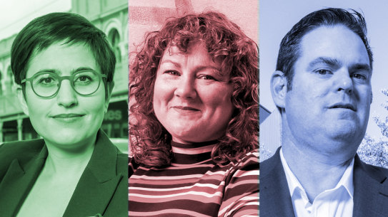 The Greens’ Gabrielle de Vietri, Labor’s Lauren O’Dwyer, and the Liberals’ Lucas Moon.