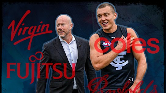 Carlton president Luke Sayers and captain Patrick Cripps. The club has strong relationships with the corporate world.