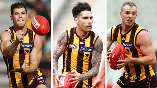 Jaeger O’Meara, Chad Wingard and Tom Mitchell.