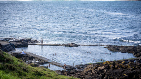 Blowhole Point rock pool where a man had been pulled from the surf unresponsive.