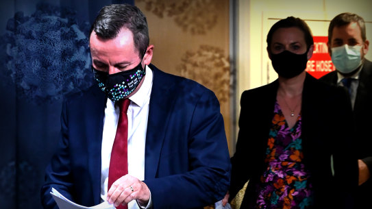 WA Premier Mark McGowan, Health Minister Amber-Jade Sanderson and Chief Health Officer Andy Robertson main picture WA COVID-19 ventilator statistics.