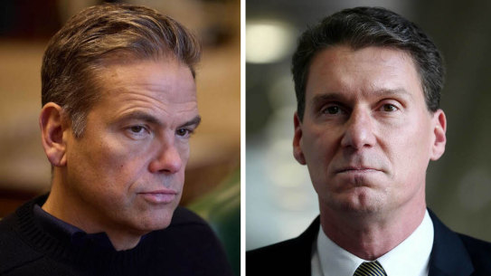 Lachlan Murdoch (left) and Sky News Australia commentator Cory Bernardi