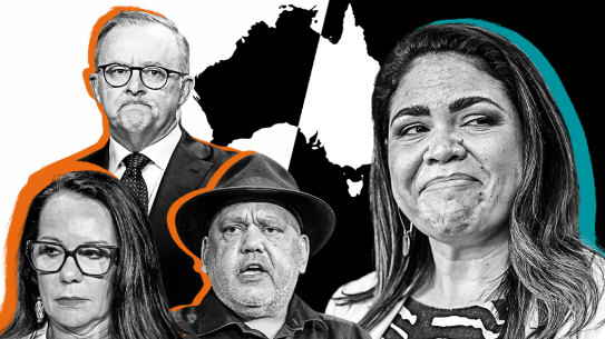 Linda Burney, Anthony Albanese, Noel Pearson and Jacinta Nampijinpa Price.
