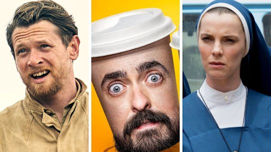 Jack O’Connell in Rogue Heroes, Zachary Ruane in Aunty Donna’s Coffee Cafe and Betty Gilpin in Mrs Davis.