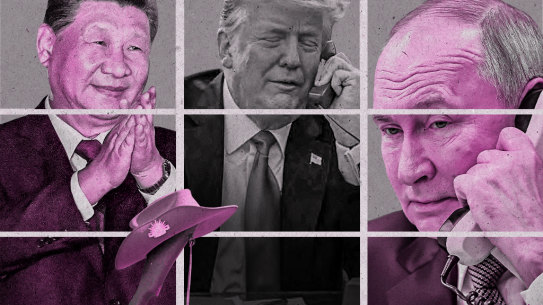Australia slouches among the big guns: Xi Jinping, Donald Trump and Vladimir Putin.