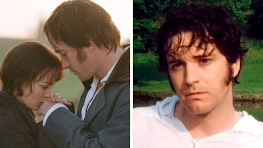Keira Knightly and Matthew MacFadye in Pride and Prejudice and, right, Colin Firth as Mr Darcy in the iconic wet shirt scene.