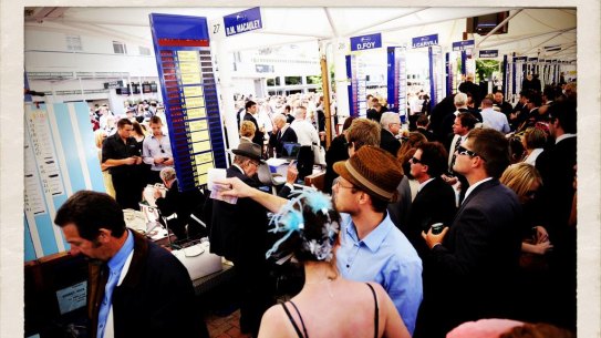 A busy bookie ring on Melbourne Cup Day.