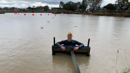 Col Pearse training in a dam on his family’s farm in Echuca in country Victoria. 