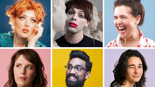 The shows to see (clockwise, from top left): Frankie McNair, Die Rotten Punkte, Rosie Jones, Lara Ricote, Suren Jayemanne and Anne Edmonds.