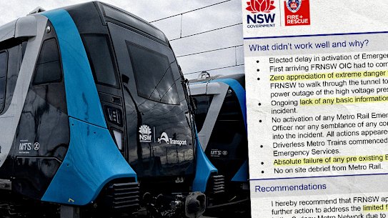Internal reviews by Fire & Rescue NSW give withering assessments of Metro Trains Sydney’s response to a system-wide failure.