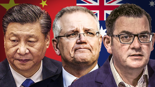 China’s President Xi Jinping, Prime Minister Scott Morrison and Victorian Premier Daniel Andrews