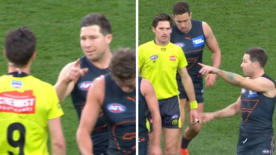 Toby Greene and the umpire “bump” during the elimination final.