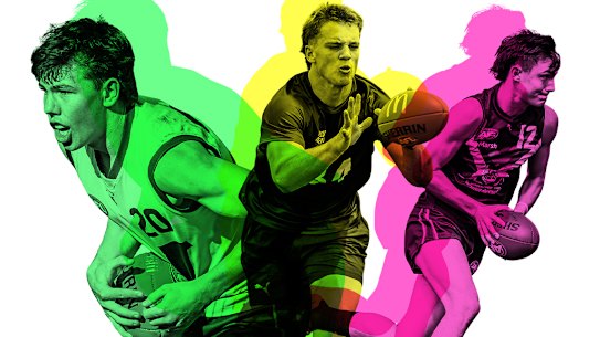 Prospects for the 2024 AFL draft (from left): Finn O’Sullivan, Sam Lalor, and Jagga Smith.