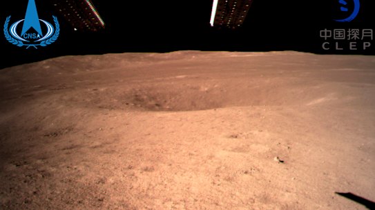 The first image of the moon's far side taken by China's Chang'e-4 probe. 