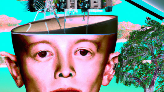 An image generated by DALL-E in response to a prompt for artwork to illustrate a story about the promise and perils of AI.